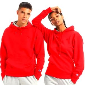 Unisex XL Champion Classic Fleece Hoodie, Embroidered C Script Logo Red